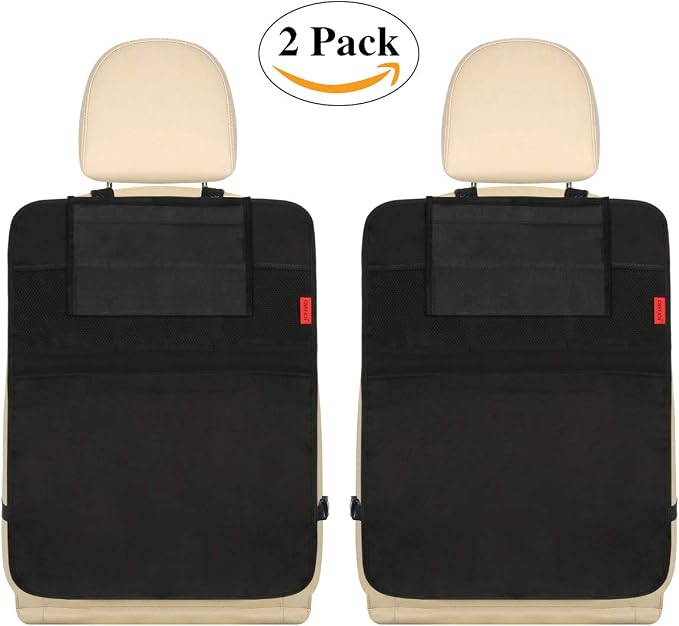 Kaiphy Car Backseat Organizer Premium Quality Car Kick Mats with 10" Tablet Holder - Extra Large Pocket- Sturdy Top 2Pack