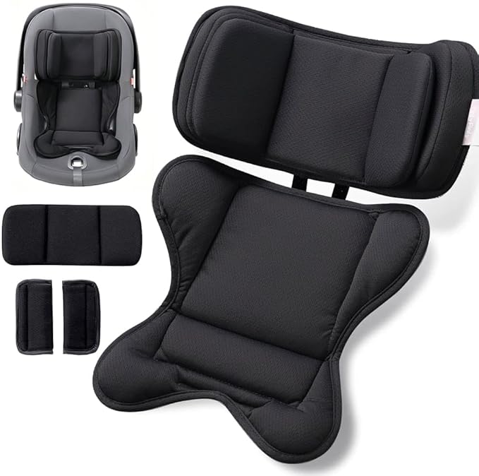 TinlyFinly Infant Insert Compatible with Doona, Graco, Britax, Chicco, Evenflo Car Seat, Adjustable Baby Head Body Support Cushion for Newborn to Toddler, Fits Infant Car Seat and Stroller (Black)