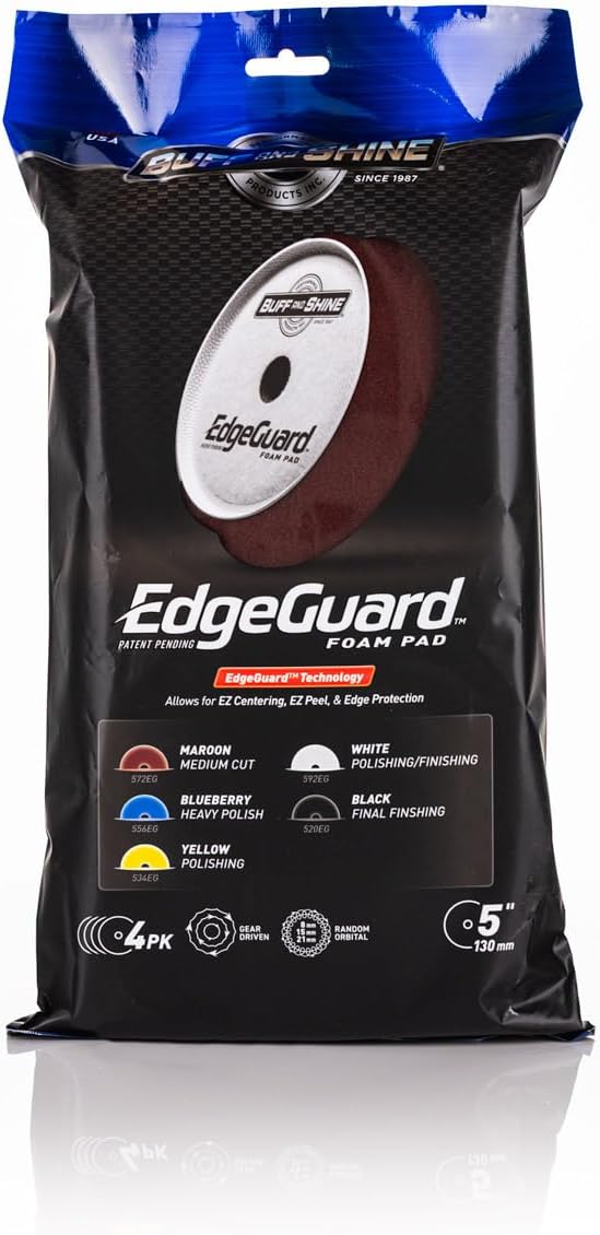 Buff and Shine - EdgeGuard Foam Buffing Pads - Maroon - 5" Medium Cut Pad - Pack of 4