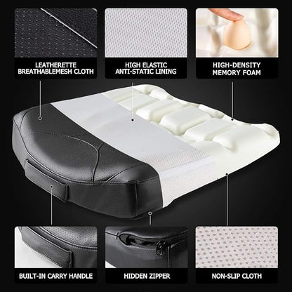 Leather Car Memory Foam Heightening Seat Cushion for Short People Driving, Hip(Coccyx/Tailbone) and Lower Back Pain Relief Butt Pillows, Adult Booster Seat for Car,Truck,SUV, Office Chair.