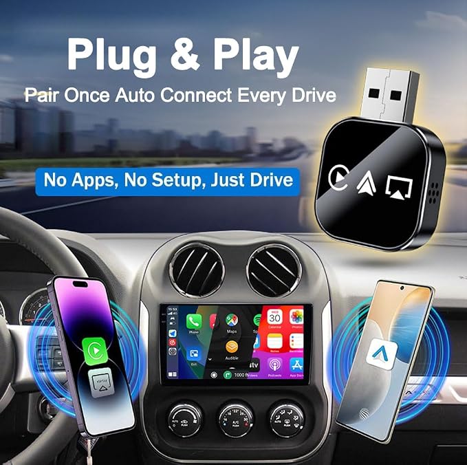 2026 Upgrade 3 in 1 Screen Mirror iOS Phone, Plug-and-Play Smart Car Interconnection Box with Fast 3s Connection, Voice Control, Split-Screen Display (H-A, for Android)