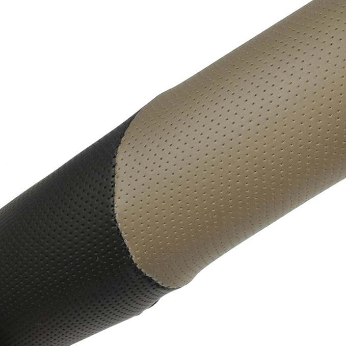 BDK Two Tone Perforated PU Leather Steering Wheel Cover for Car Van SUV Truck, 14.5 to 15 inch, Standard, Beige