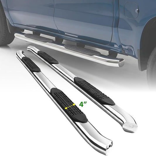 4 Inch Curved Running Boards Stainless Steel Nerf Bars Side Steps Compatible with 2005-2023 Toyota Tacoma Crew Cab, No-Cut, No Drilling, Bolt on Installation