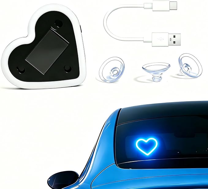 Rechargeable Solar-Powered Wireless Heart LED Light for Car Interior Decorations, with 6 Lighting Modes and Vibration Sensor, Romantic Ambient Gift for Couples/Women/Men, Blue, 1 Pcs