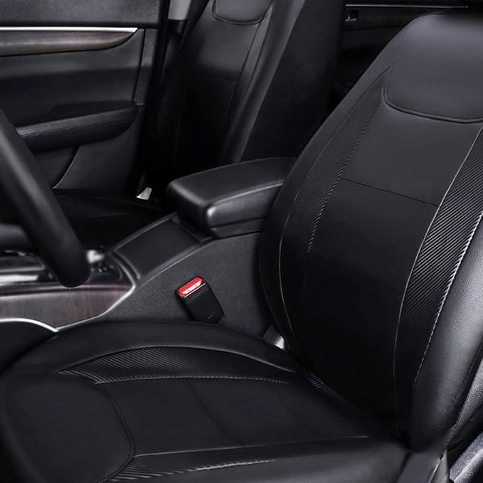 Flying Banner car seat Covers Protects Water Proof Faux Leather Carbon Fiber Fronts Solid Black (Solid Black, Front Pair)
