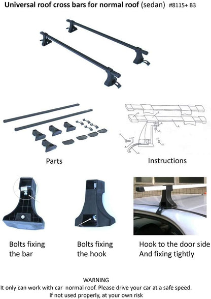 cciyu Roof Rack Cross Bars Universal 54" Window Frame Fits Naked Roof Models ONLY Black Car Cross Bar for Rooftop Cargo Carrier Bag Basket Luggage Kayak Canoe Bike Snowboard Skiboard