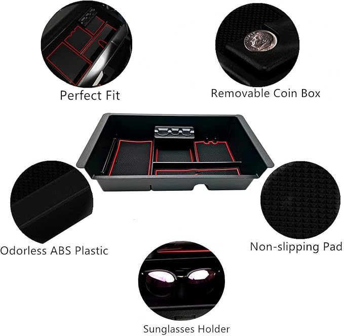 Center Console Tray Organizer Compatible with 2014-2018 GMC Sierra Accessories, (2015-2020) Yukon/Chevy Tahoe Silverado Suburban, Armrest Storage Box Replaces 22817343 (Red)