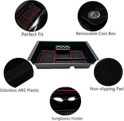 Center Console Tray Organizer Compatible with 2014-2018 GMC Sierra Accessories, (2015-2020) Yukon/Chevy Tahoe Silverado Suburban, Armrest Storage Box Replaces 22817343 (Red)