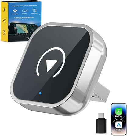Wireless CarPlay Adapter for iPhone and Android Auto, 2-in-1 Convert Wired to Wireless Car Play Adapter, Plug and Play, No Latency, Fast and Stable Auto Connect, with USB/USB-C
