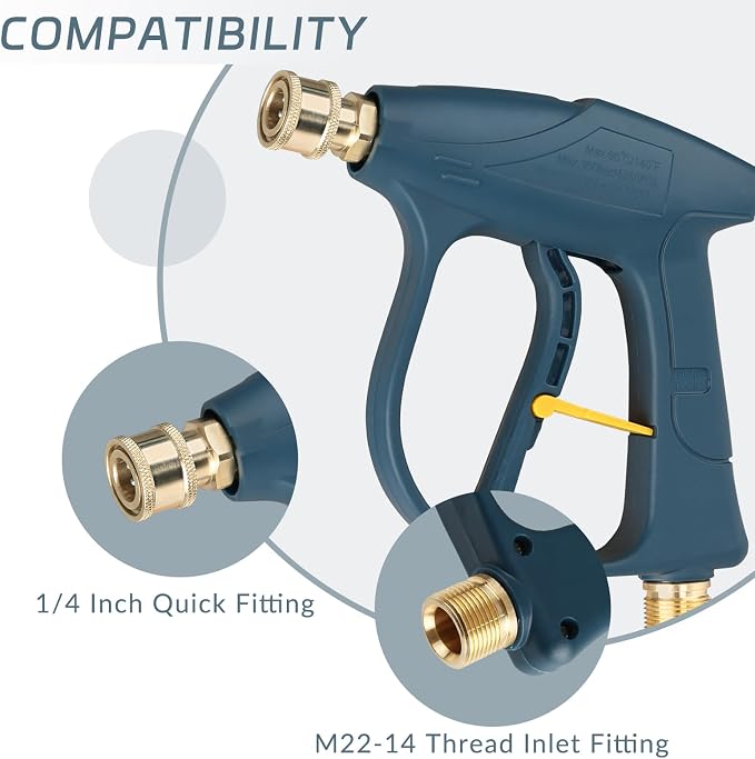 Sooprinse High Pressure Washer Gun 3000 PSI Max, Power Washer Short Gun, High Pressure Spray Gun with 1/4 Inch Quick Connector, M22-14