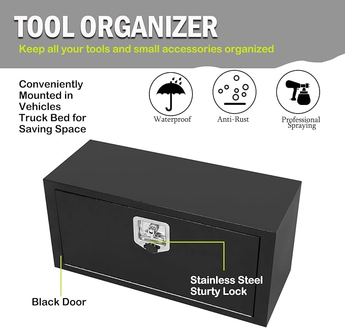 36 Inch Steel Underbody Truck Tool Box with T-Handle Lock Latch, Truck Storage Organizer for Organization and Storage, Job Tool Chest, 36"x 14"x 16" Inch