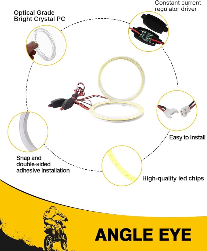 Qasim 1 Pair 90MM 66SMD COB LED for Angel Eyes Halo Ring DRL LED Fog Light Lamp with Cover White 12V 24V DC