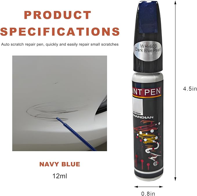 Touch Up Paint for Cars, Two-In-One Auto Body Scratch Repair Gloss Fill Pen, Professional Easy & Quick Scratch Remover Paint Pen for Most Vehicles, Car Accessories (Dark Blue Pearl)