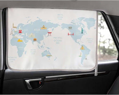 Magnetic Car Sun Shade Curtain for Side Window – Sun Blocker and UV Protector for Baby, Kids, and Pets – Universal Fit with Built-in Magnets for Steel-Framed Door (Be-Travel Map)