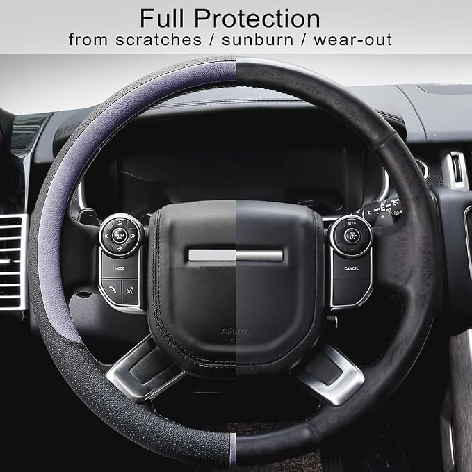 COFIT 15 Inch Steering Wheel Cover, Microfiber Leather, Purple | Non-slip Breathable Auto Universal Steeringwheel Protector Wrap Suit for 14.5-15 inch, Automotive Interior Accessories