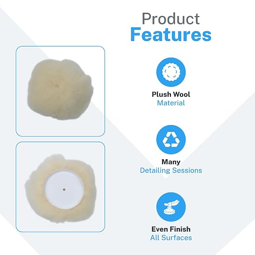 S.M. Arnold Spin Brite™ 3-1/2" Plush Wool White Curved Edge Loop Polishing Pad for Compounding, Polishing, Buffing & Waxing, 3-Pack - Auto Detailing, Durable, Versatile, Professional Automotive Care