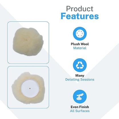 S.M. Arnold Spin Brite™ 3-1/2" Plush Wool White Curved Edge Loop Polishing Pad for Compounding, Polishing, Buffing & Waxing, 3-Pack - Auto Detailing, Durable, Versatile, Professional Automotive Care
