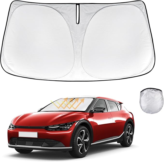 Custom Fit Windshield Sun Shade for Kia EV6 2022-2025, Blocks UV & Heat, Front Window Sunshade Accessorie, Easy Fold & Store Keep Your Car Cooler