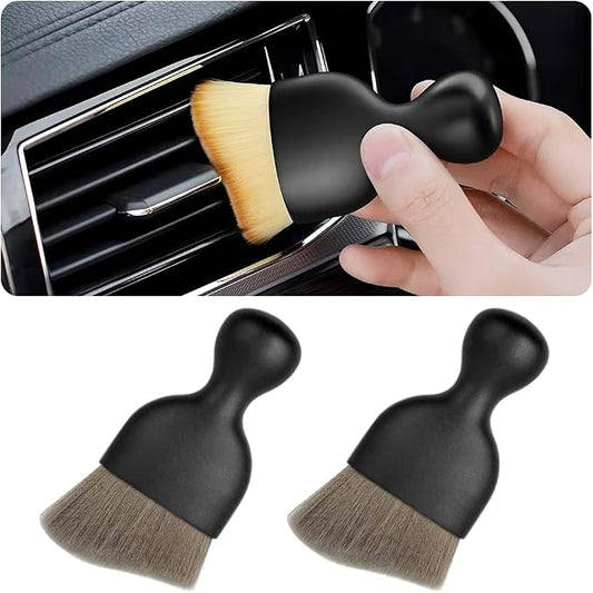 Blilo 2PCS Car Interior Detailing Brush with Dust Cover, Auto Soft Hair Cleaning Brushes, Scratch Free Curved Dirt Collectors, for Vehicle Dashboard Air Conditioner Vents Leather Computer (Grey/2PCS)