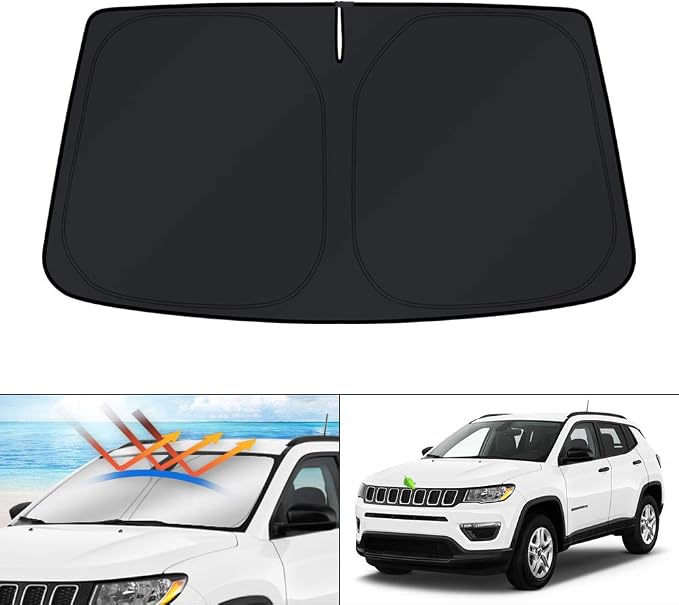 KUST Windshield Sun Shade for 2017-2024 2025 Jeep Compass Accessories Window Sunshade Foldable Window Sun Visor Cover Blocks UV Rays Keep Car Cooler