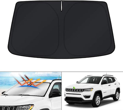 KUST Windshield Sun Shade for 2017-2024 2025 Jeep Compass Accessories Window Sunshade Foldable Window Sun Visor Cover Blocks UV Rays Keep Car Cooler