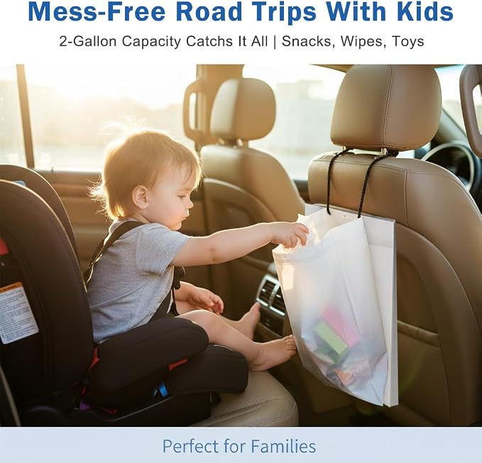 100 PCS Disposable Car Trash Bags Hanging, Leak-proof, Odor Seal, Hanging Garbage Bags, Hanging from Headrest/Easy Stick-On Trash Can for Car, SUV, Truck, Stroller Camping(White)