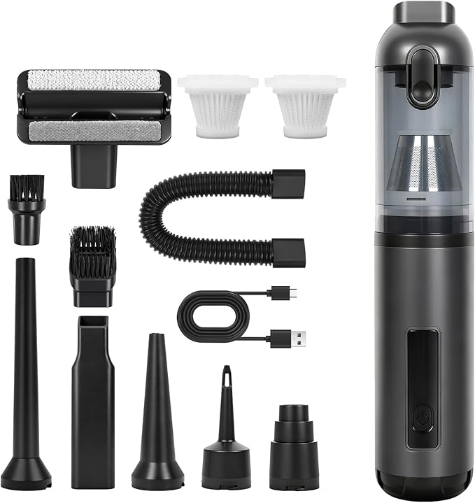 Car Vacuum Portable Cordless, 17000Pa 2 in 1 Vacuum Cleaner&Air Duster, 100W Brushless Motor Handheld Vacuum Cordless with 6000mAh Battery, Multi-Nozzles for Car, Home, Office, Pet