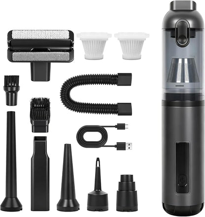Car Vacuum Portable Cordless, 17000Pa 2 in 1 Vacuum Cleaner&Air Duster, 100W Brushless Motor Handheld Vacuum Cordless with 6000mAh Battery, Multi-Nozzles for Car, Home, Office, Pet