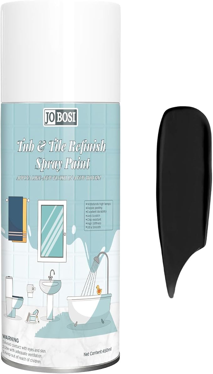 16Oz black bathtub and tiles for kitchen countertops, washbasins, bathtubs, flower POTS, bathroom walls, bathrooms, and glass Windows. Durable DIY paint, suitable for multiple surfaces such as ceramics, glass, metal, wood, etc. - Quick drying