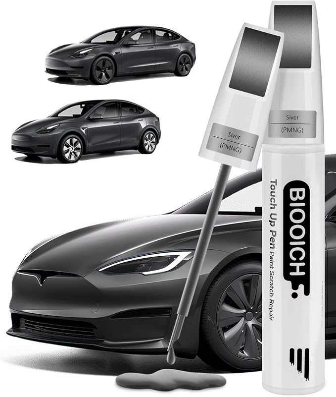 Touch Up Paint Pen Exact Color Match Car Chip and Scratch Repair (for Tesla, Midnight Silver Metallic(PMNG))