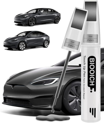 Touch Up Paint Pen Exact Color Match Car Chip and Scratch Repair (for Tesla, Midnight Silver Metallic(PMNG))
