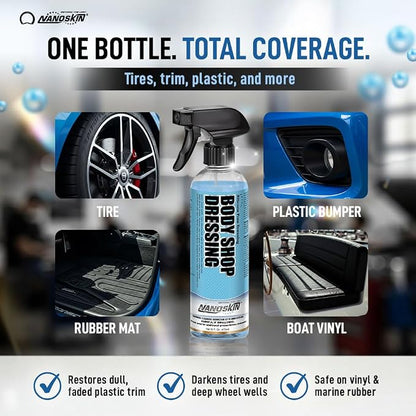 Nanoskin BODY SHOP DRESSING for Professional Automotive Care, 32 Oz. (2x16 Oz) – Silicone-Free, High-Gloss Shine for Exterior Rubber, Vinyl, and Plastic Surfaces | Perfect for Car, Truck, RV, and Boat
