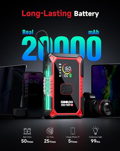 GOOLOO A5 Jump Starter with Air Compressor, 4000A Car Battery Jump Starter (All Gas/10.0L Diesel) with 160PSI Tire Inflator Auto-Off, 45W PD Fast Charging, 12V Jump Box Car Jumper Starter Portable