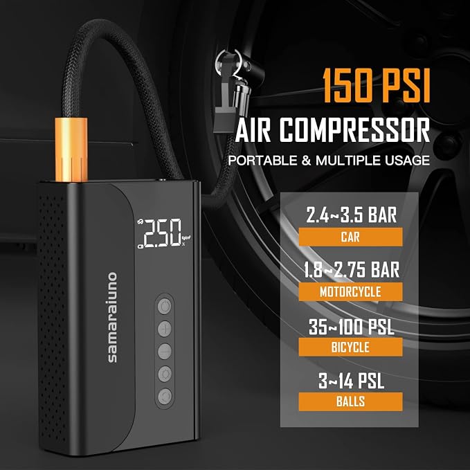 Car Jump Starter with Air Compressor, 1000A 10400mAh Lithium Portable Battery Booster Pack with 150PSI Tire Inflator, Jumper Cables for Up to 12V 6.0L Gas or 3.0L Diesel Engine with USB Quick Charge