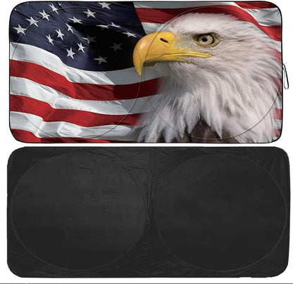 Gven Windshield Sun Shade for Car Front Window Cover Sunshades Visor Automotive Sun Shield for Full-Size Sedan & SUV, Mid-Size SUV, Sports Cars Mid-Size Pickup Truck Car Accessories (Flag, L)
