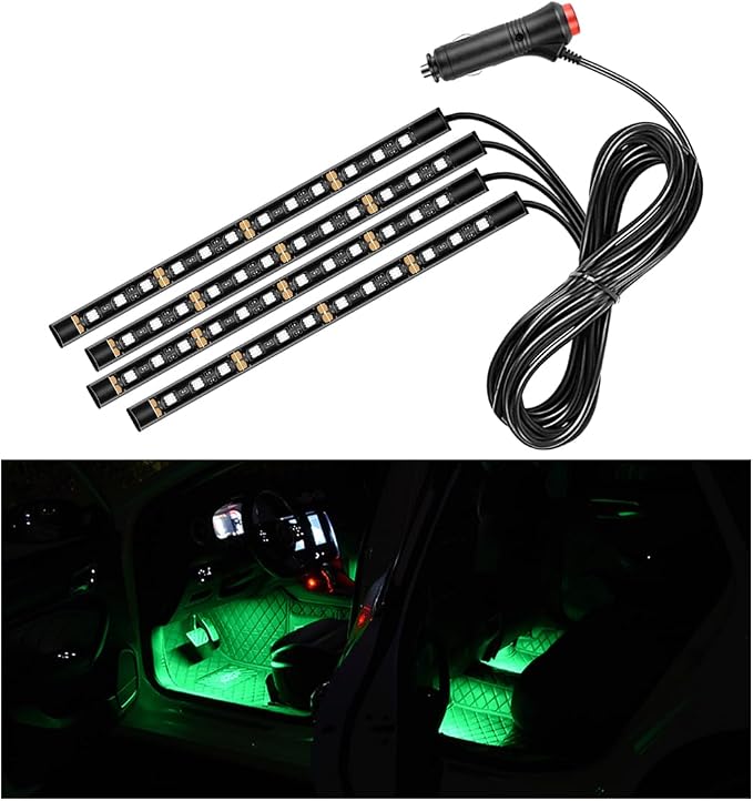 Car LED Strip Light, 48 LEDs RGB Neon Interior Atmosphere Lights, 12V Under Dash Ambient Night Light, Cigarette Lighter Auto Interior Decorative Lamp, Car Accessories (Green)