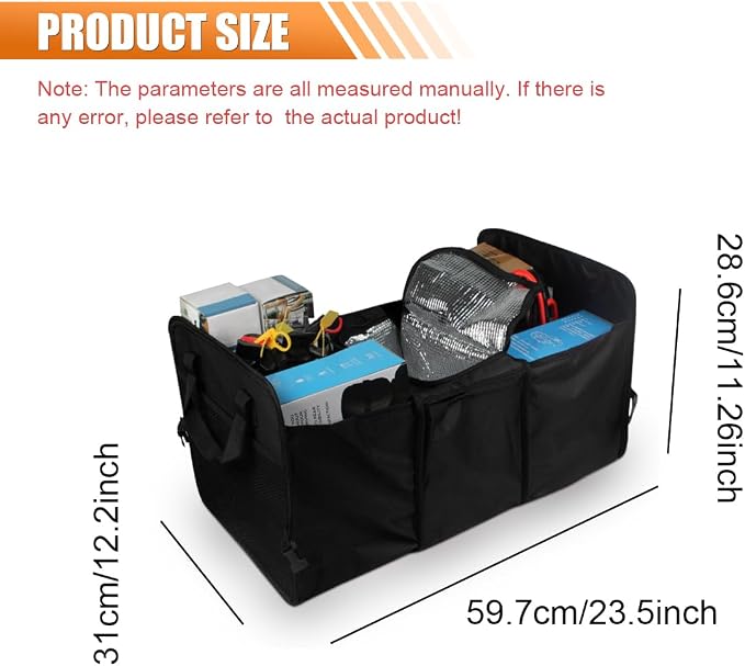 Car Trunk Organizer, Oxford Fabric Waterproof & Anti-Slip Vehicle Storage Box with Leak Proof & Insulated Cooler Bag, Large Capacity Foldable Auto Storage Box for Car, SUV, Truck (Black)