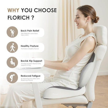 FLORICH Upgraded Ergonomic Memory Foam Car Seat Cushion with Lumbar Support, Non-Slip, Washable Driving Seat Cushion for Back & Sciatica Pain Relief, Large Car Seat Cushion Driver, Office-Gray