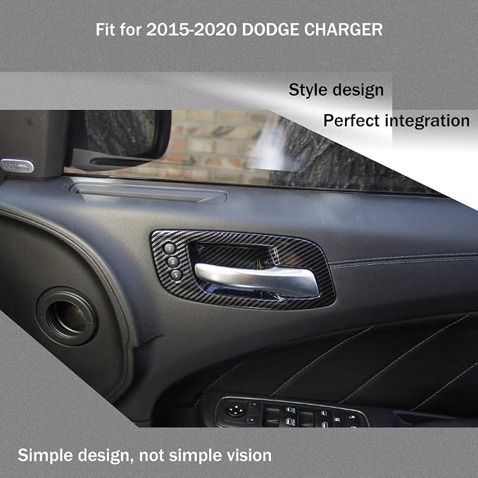 crosselec Carbon Fiber Inner Door Handle Bowl Cover Trim for Dodge Charger 2011-2021/ Chrysler 300 2015-2021