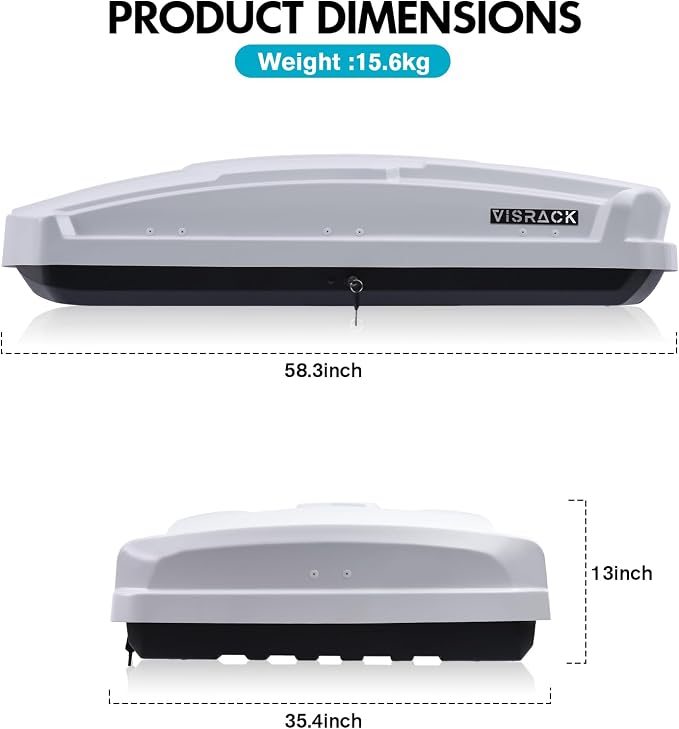 Hard Shell Rooftop Cargo Carrier with Roof Box, Heavy Duty Weatherproof 15.5 Cubic Feet Rooftop Cargo Carrier for Car Storage, White