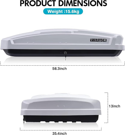 Hard Shell Rooftop Cargo Carrier with Roof Box, Heavy Duty Weatherproof 15.5 Cubic Feet Rooftop Cargo Carrier for Car Storage, White