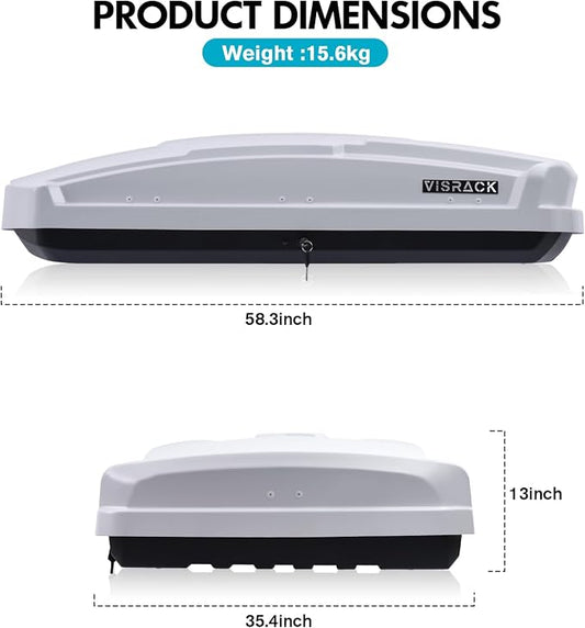 Hard Shell Rooftop Cargo Carrier with Roof Box, Heavy Duty Weatherproof 15.5 Cubic Feet Rooftop Cargo Carrier for Car Storage, White