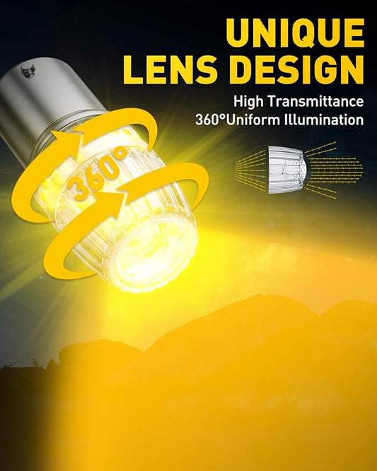 AUXITO Latest 1156 LED Bulbs Amber Yellow Turn Signal Lights, 700% Brighter 7506 BA15S P21W 1141 1003 Bulbs with Projector for Backup Parking Tail Brake Signal Marker Daytime Running Light, Pack of 2