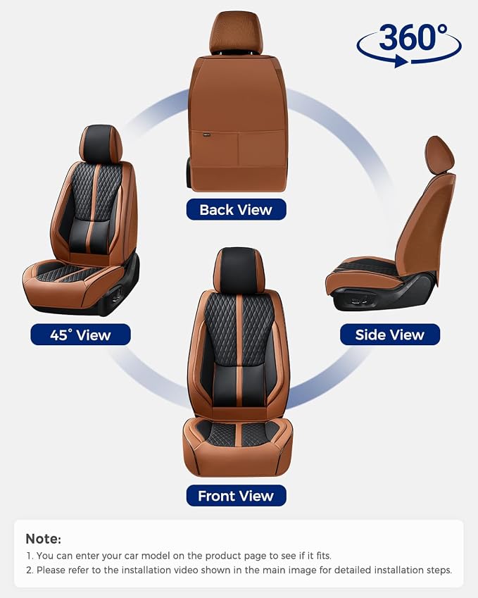Huidasource Front Seat Covers, Luxury Nappa Leather Driver Seat Cover with Airbag, Lumbar Support, Cooling＆Heating, Seatbelt Buckles, Front Seat Cover Universal Fit for Most Cars SUV Trucks, Brown