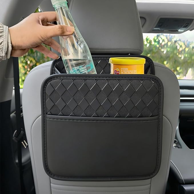 Mandark Car Seat Back Organizer, PU Leather Vehicle Backseat Hanging Storage Pocket, Multipurpose Auto Travel Essentials Accessories for Kids & Adults, Universal for Most Cars (Style 3-Black)