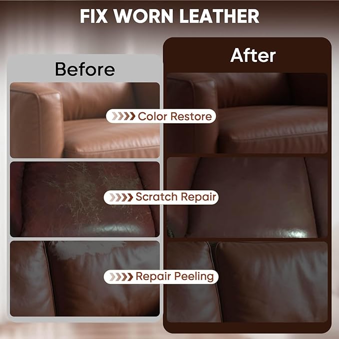 Leather Recoloring Balm - Scratch Repair & Color Restore Kit for Faded Leather, Leather Couch & Car Seats - 12OZ Leather Restorer Balm for Furniture, Auto Interior, Vinyl, Accessories (Medium Brown)