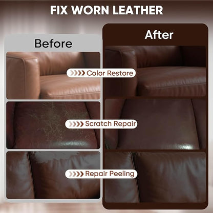 Leather Recoloring Balm - Scratch Repair & Color Restore Kit for Faded Leather, Leather Couch & Car Seats - 12OZ Leather Restorer Balm for Furniture, Auto Interior, Vinyl, Accessories (Medium Brown)
