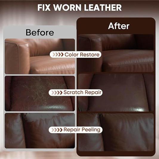 Leather Recoloring Balm - Scratch Repair & Color Restore Kit for Faded Leather, Leather Couch & Car Seats - 12OZ Leather Restorer Balm for Furniture, Auto Interior, Vinyl, Accessories (Medium Brown)