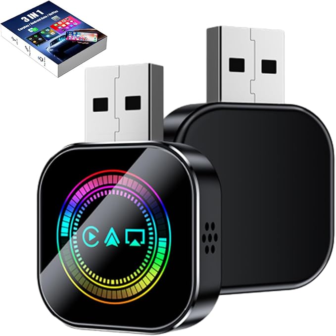 Wireless Carplay Mirror Link Adapter, 2026 Upgrade 3 in 1 auto Adapter with 2.4/5ghz WiFi & Bluetooth 5.0, Instant Wired to Wireless Conversion Plug & Play for Carplay,AirPlay (C, for Android)