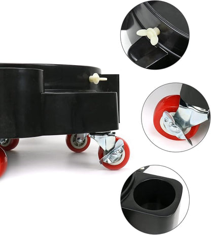 QWORK Bucket Dolly, Detailing Cart for 5 Gallon Car Wash Bucket, Rolling Bucket Dolly with 5 Rolling Swivel Casters and Compartments, for Car Washing Detailing System